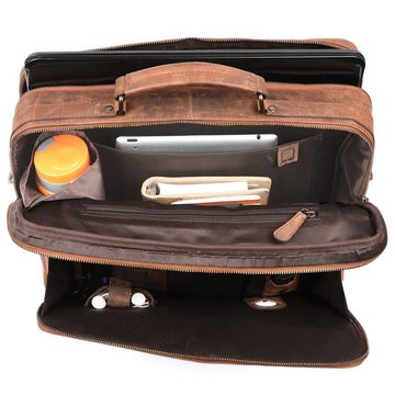 TUSC Businesstasche Oberon 15L, Premium Ledertasche für Laptop bis 15,6 Zoll und Vintage Stil