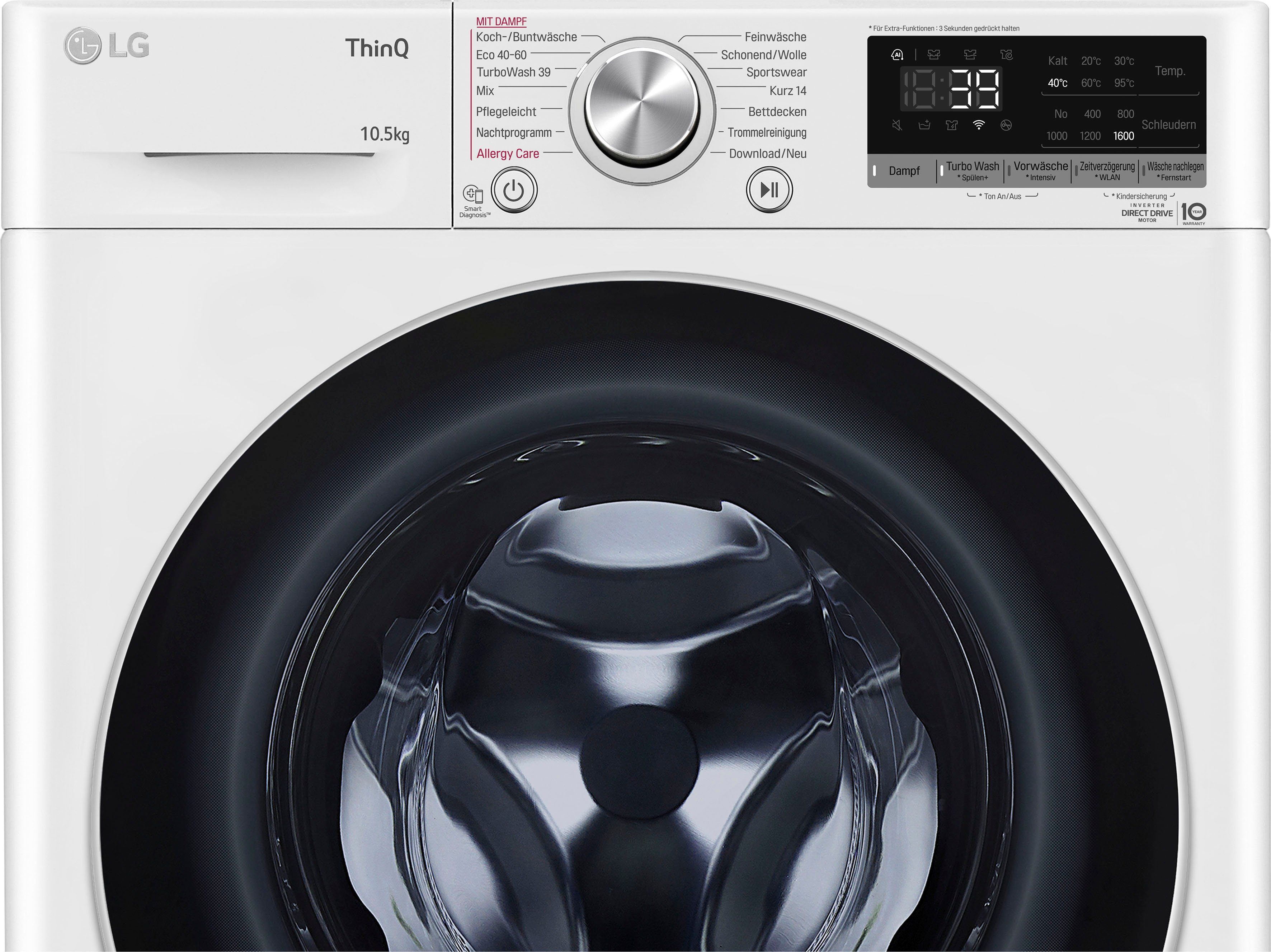 TurboWash® Waschen 10,5 nur - kg, F6WV710P1, Minuten 1600 in LG 39 U/min, Waschmaschine