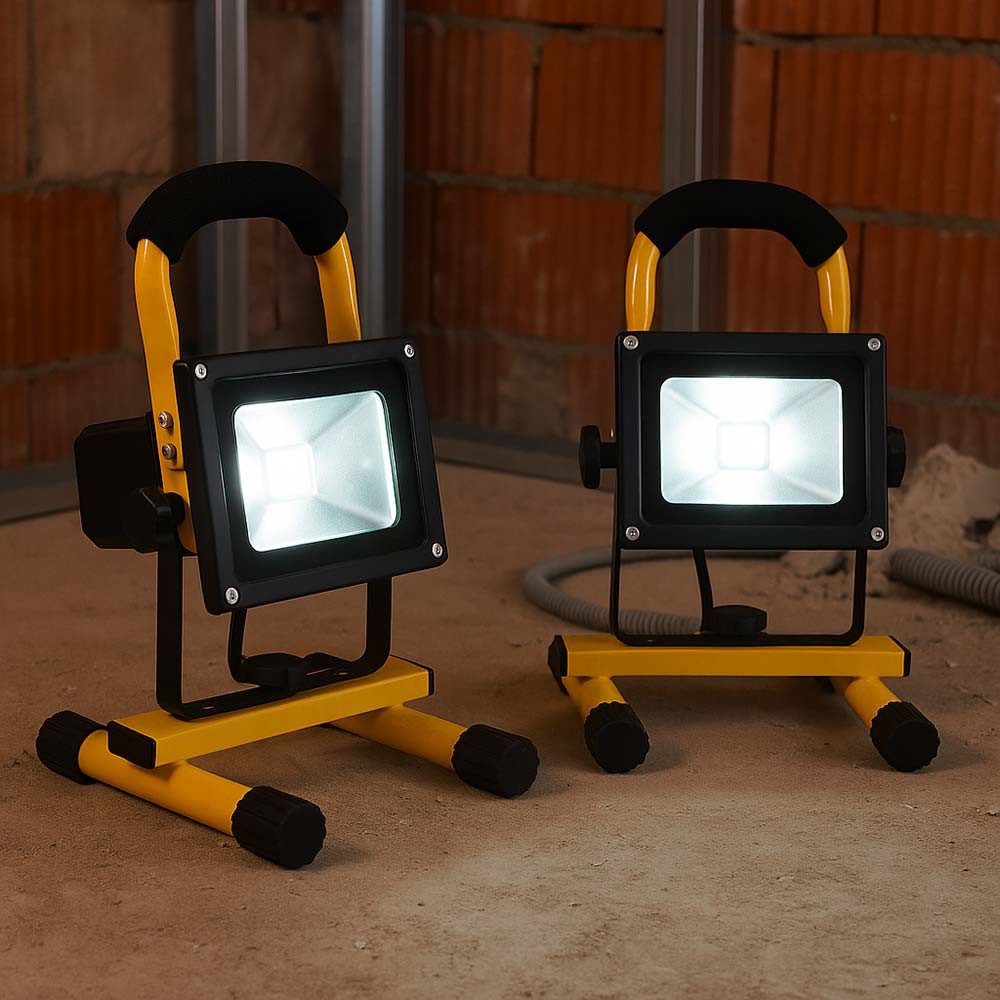 GLOBO LIGHTING Baustrahler, LED-Leuchtmittel fest verbaut, Kaltweiß, Tageslichtweiß, Baustrahler LED Baustellenleuchte Tageslicht beweglich Akku 22,5 cm 2x