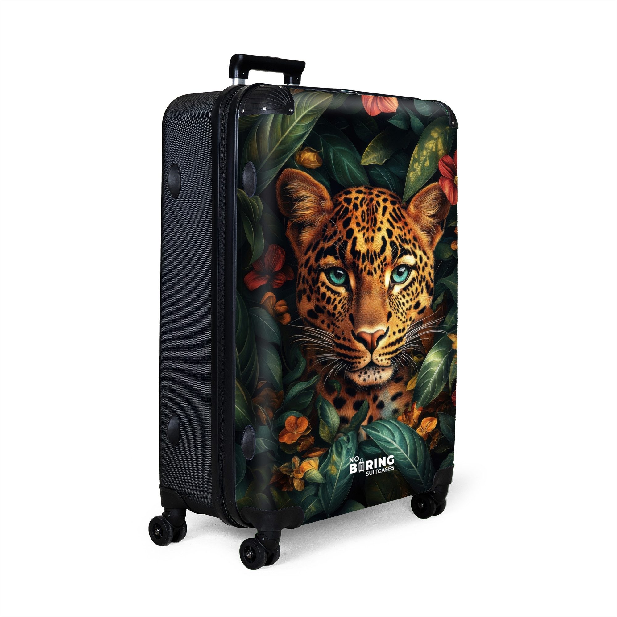 NoBoringSuitcases.com© Hartschalen-Trolley Leopard zwischen tropischen Blum günstig online kaufen