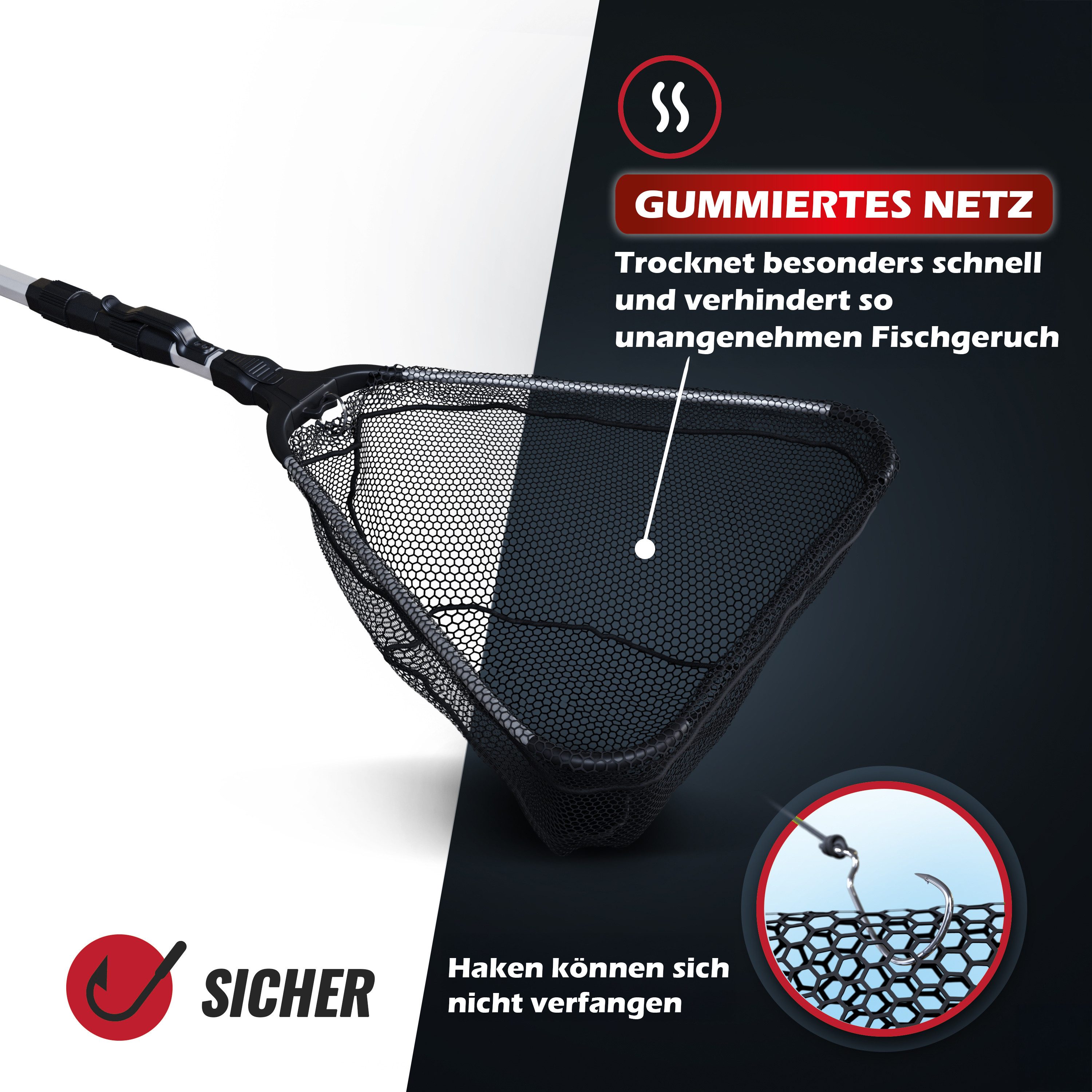 Paradox Fishing Angelkescher gummiert 1,6m/2,1m mit Tasche (1-St), klappbar