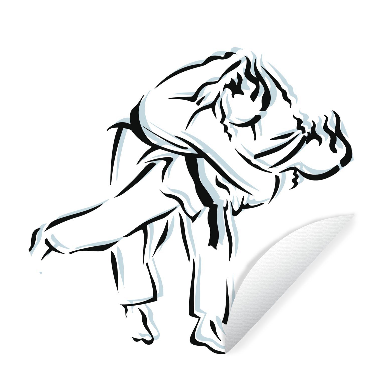 MuchoWow Wandsticker Eine Illustration von drei verschiedenen Situationen im Judo (1 St), Tapetenkreis für Kinderzimmer, Tapetenaufkleber, Rund, Wohnzimmer | Wandtattoos