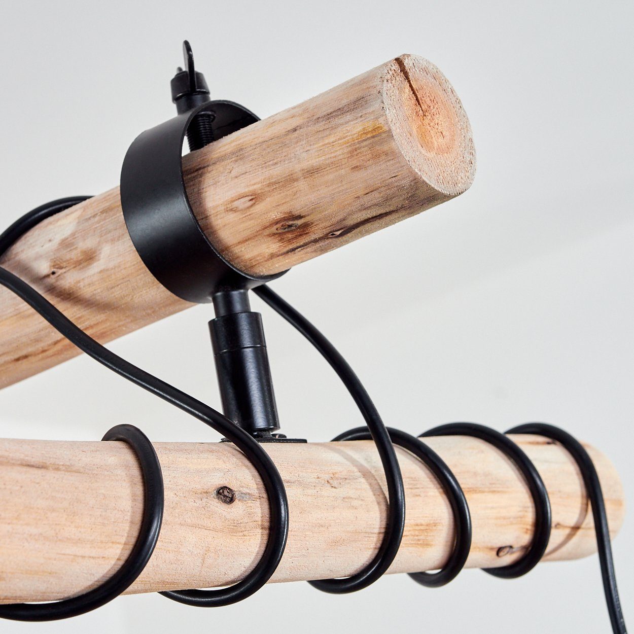 »Aprica« Retro/Boho 6xE27 Metall Holz, im hofstein schwarz und Leuchtenköpfe ohne Zimmerlampe naturfarbenen einstellbar, aus Leuchtmittel, Style, Deckenleuchte Deckenlampe in