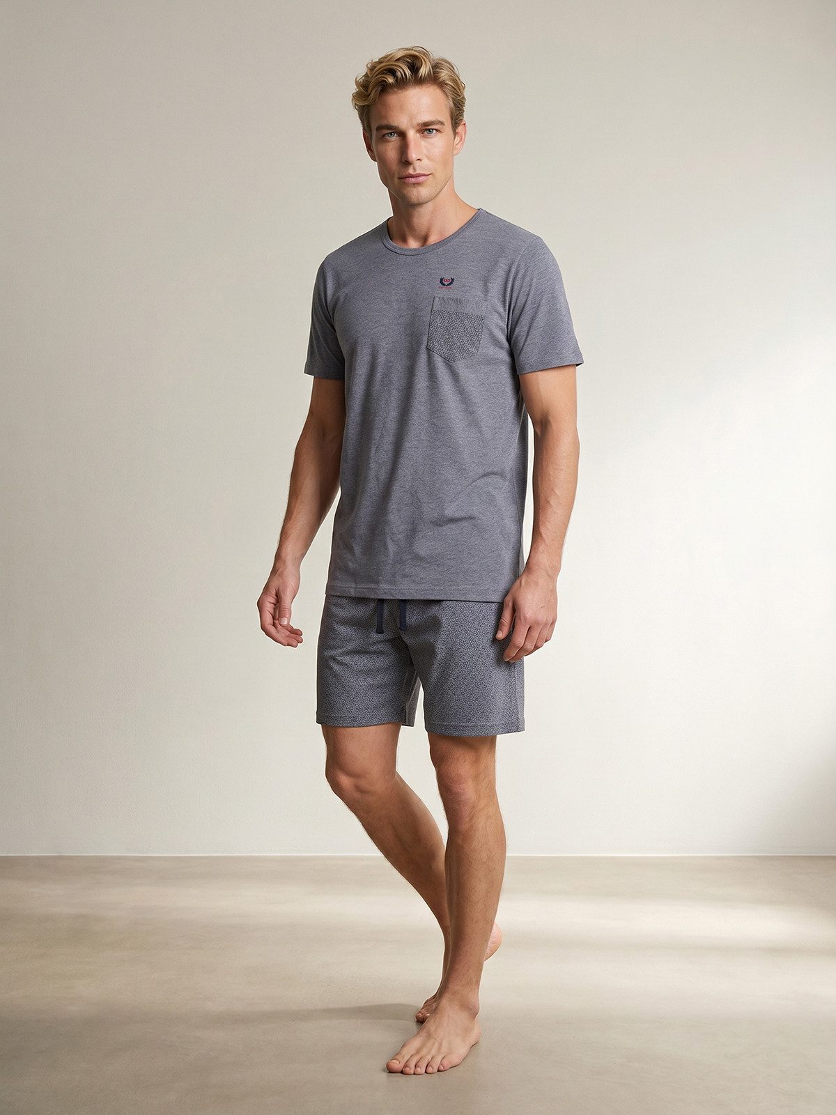Henry Terre Shorty Paul Dreieck Print Pyjama Set Kurz - Design Shorts