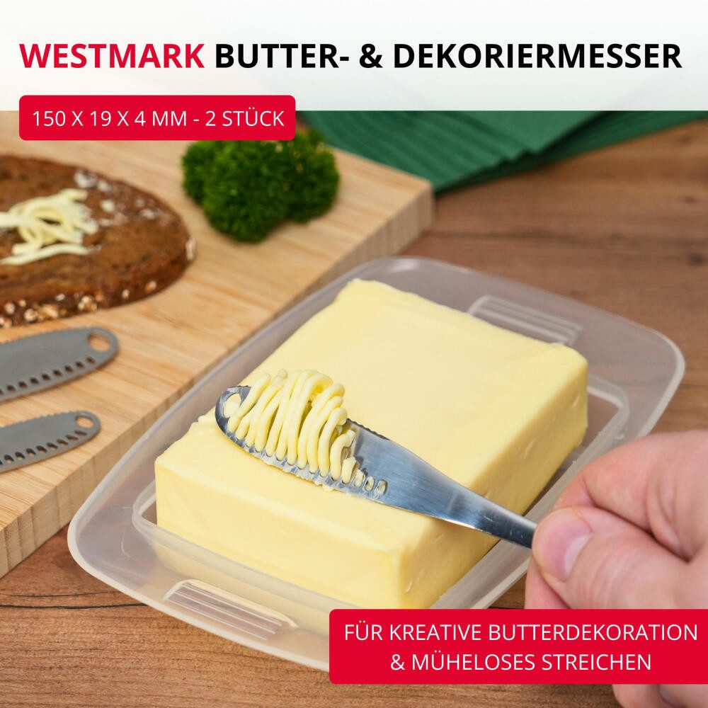 WESTMARK Buttermesser 2 Stk. – Messer mit Wellenschliff & Schlitz-Struktur für Butterlocken rostfrei, spülmaschinengeeignet, langlebig