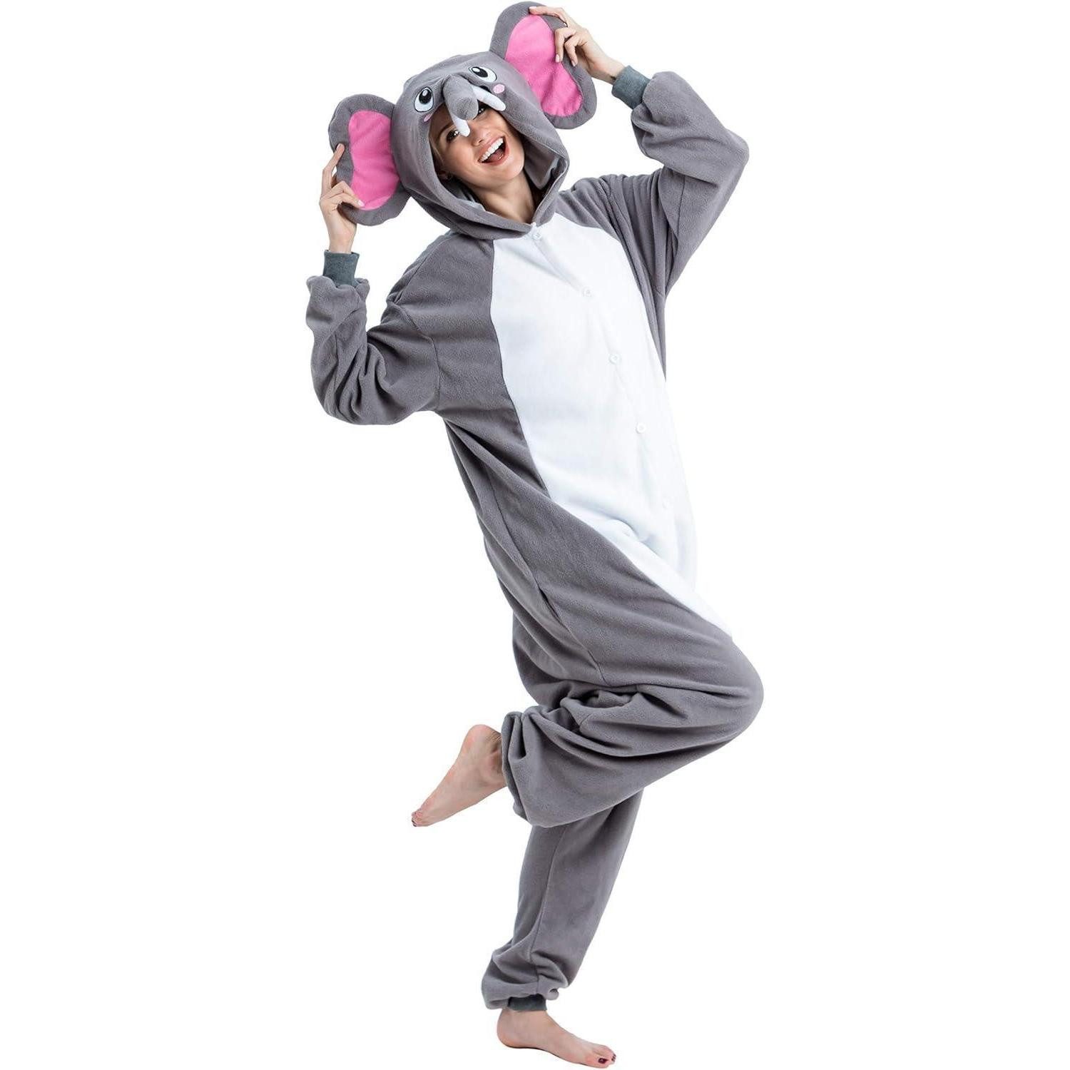 LuxusKollektion Maskottchen-Kostüm Spooktacular Creations Tier Kostüm Elefant Onesie Jumpsuit Erwachsene