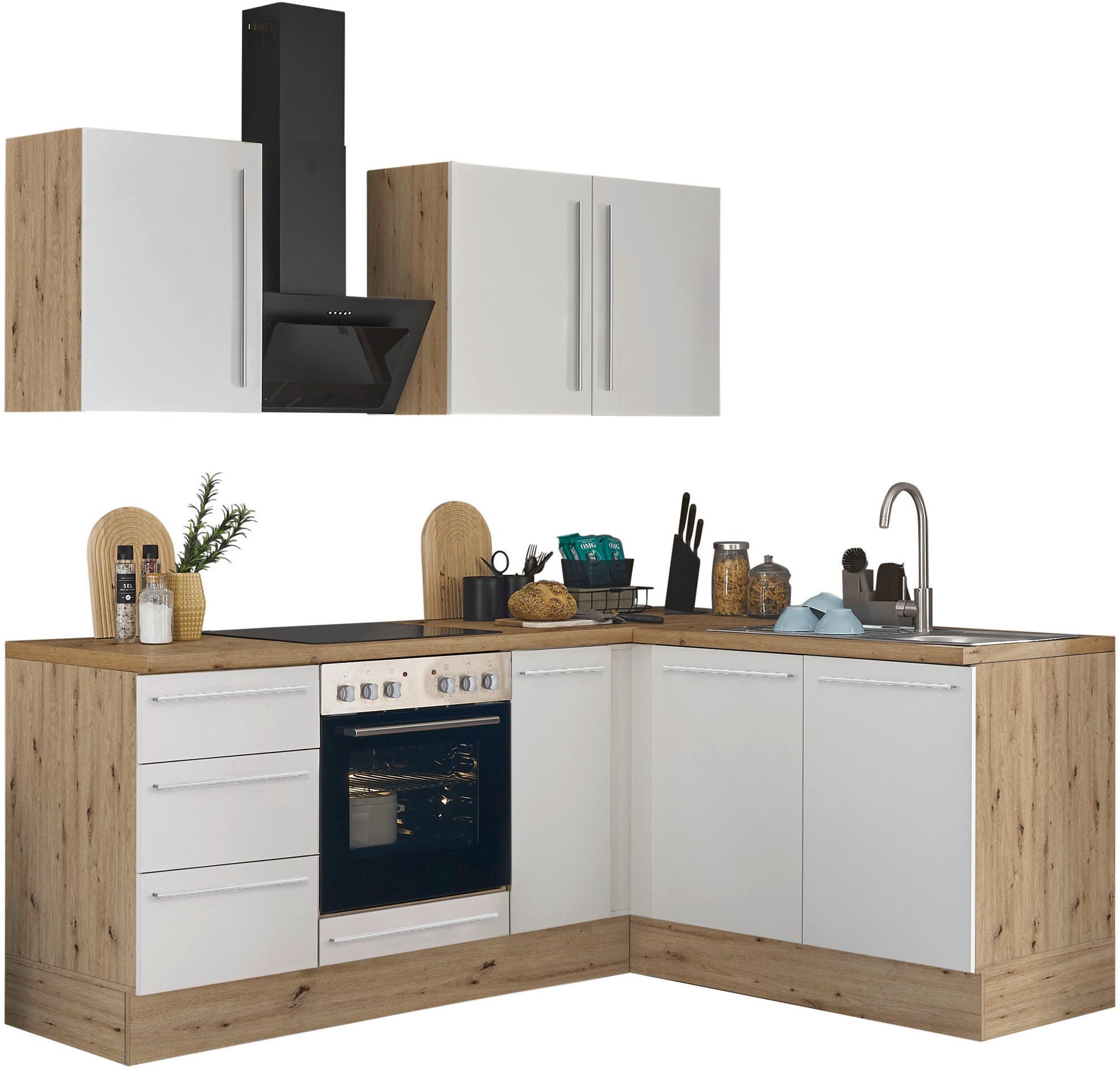 KOCHSTATION Winkelküche Florida, Stellbreite 210x165 cm, wahlweise mit E-Geräten, mit Softclose für Türen und Schubkästen