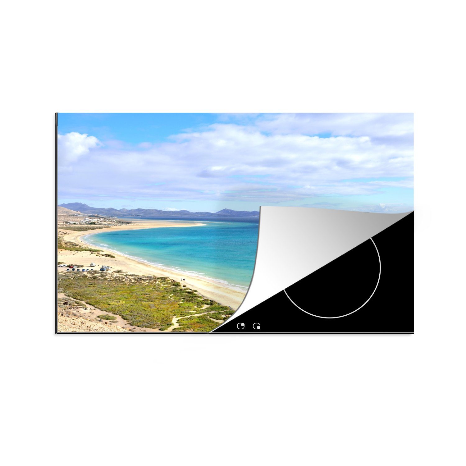 MuchoWow Herdblende-/Abdeckplatte Strand für mit Induktionskochfeld Schutz Sotavento hellblauem (1 Ceranfeldabdeckung Vinyl, 81x52 küche, die Wasser tlg), Fuerteventura, cm, auf