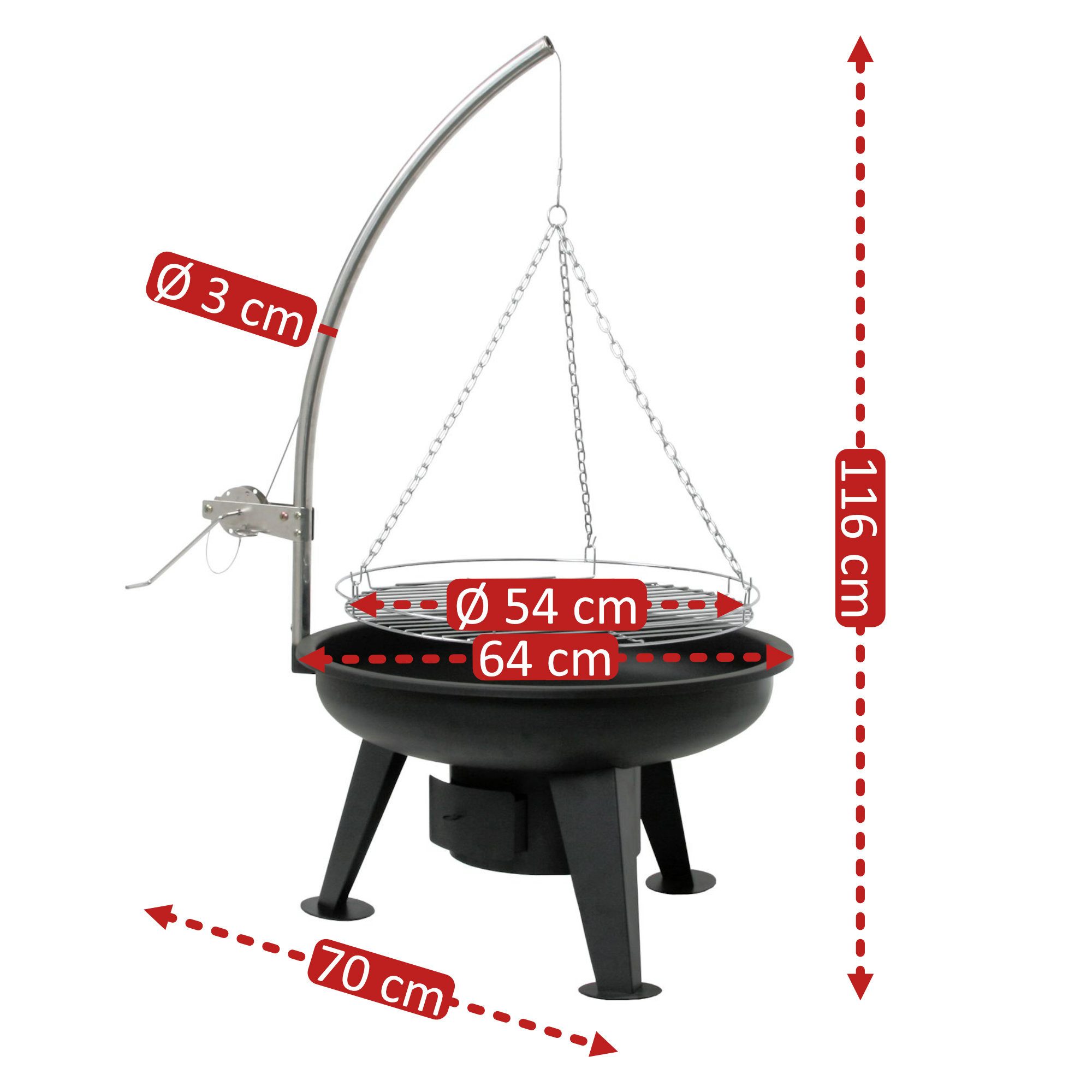 BBQ-Toro Holzkohlegrill Schwenkgrill mit Grillrost Ø 64 cm, Holzkohlegrill, Feuerschale
