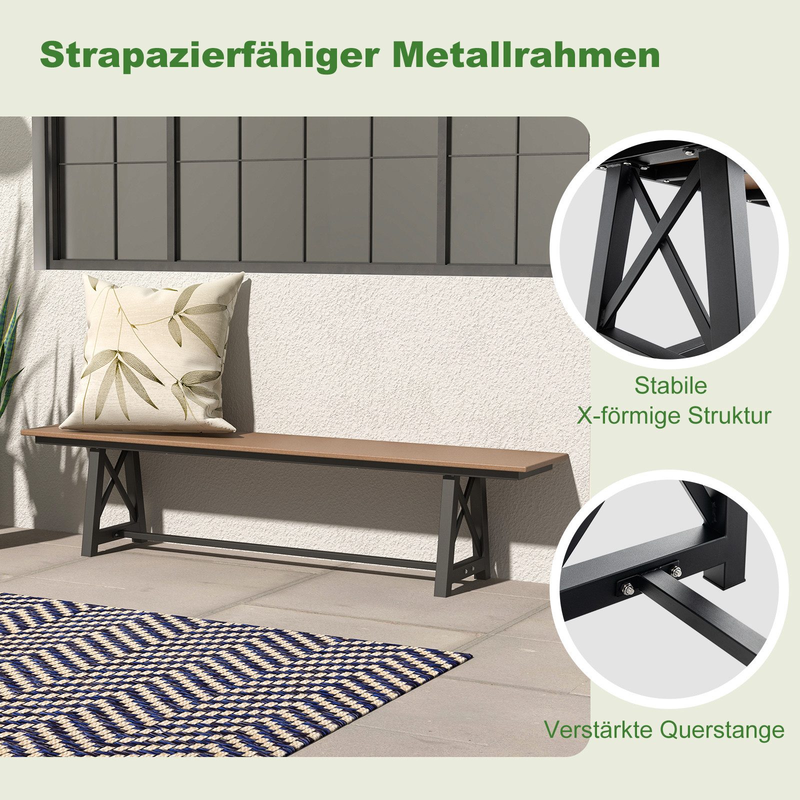 COSTWAY Gartenbank, 3-Sitzer Sitzbank, wetterfest bis 500kg belastbar