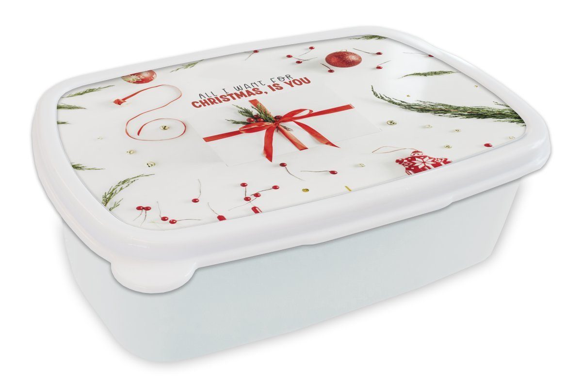 MuchoWow Lunchbox Winter - Rot - Zitat, Kunststoff, (2-tlg), Brotbox für Kinder und Erwachsene, Brotdose, für Jungs und Mädchen weiß