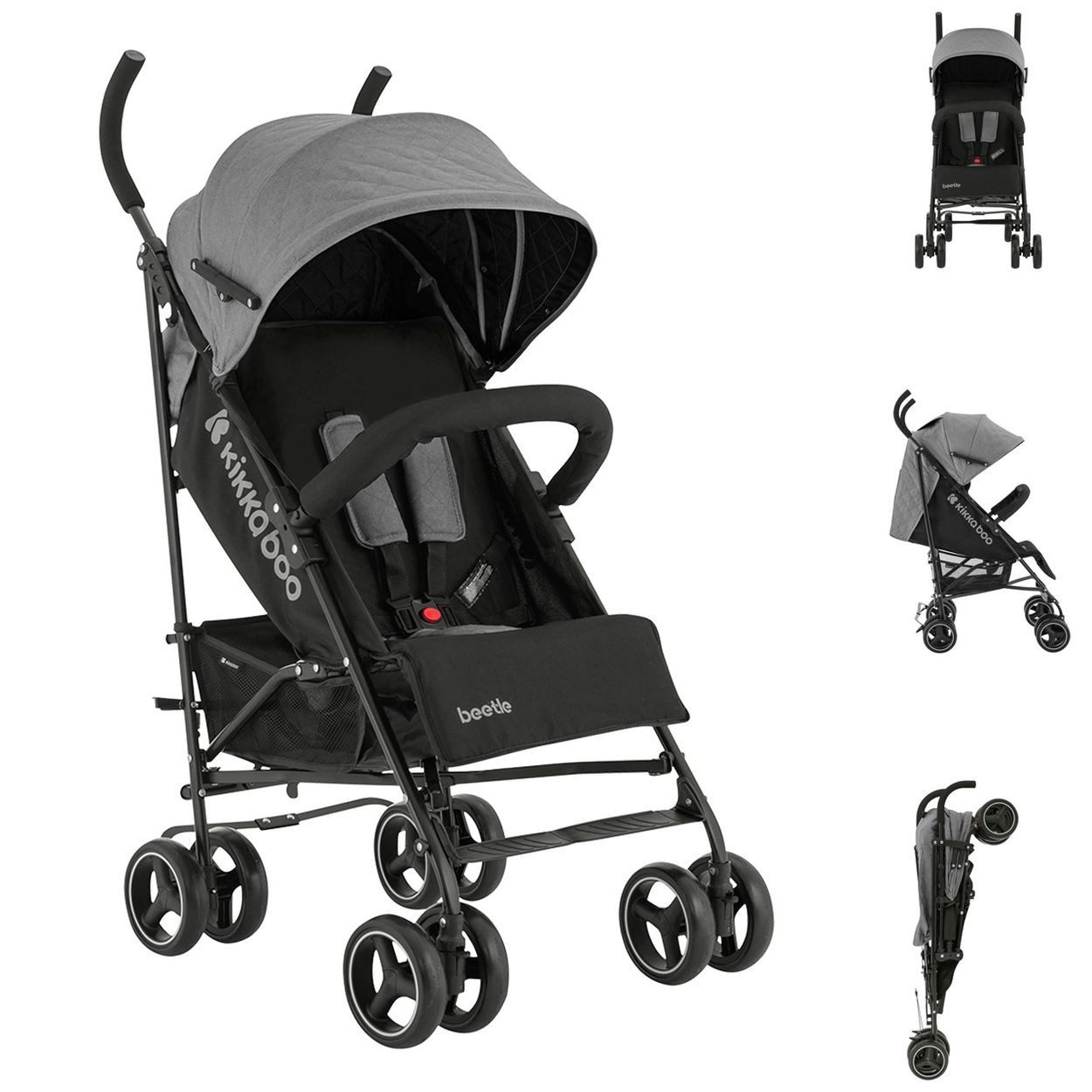 Kikkaboo Kinder-Buggy Kinderwagen Käfer Stahlrahmen, Stahlrahmen, Korb, abnehmbare Vorderräder, Fußstütze