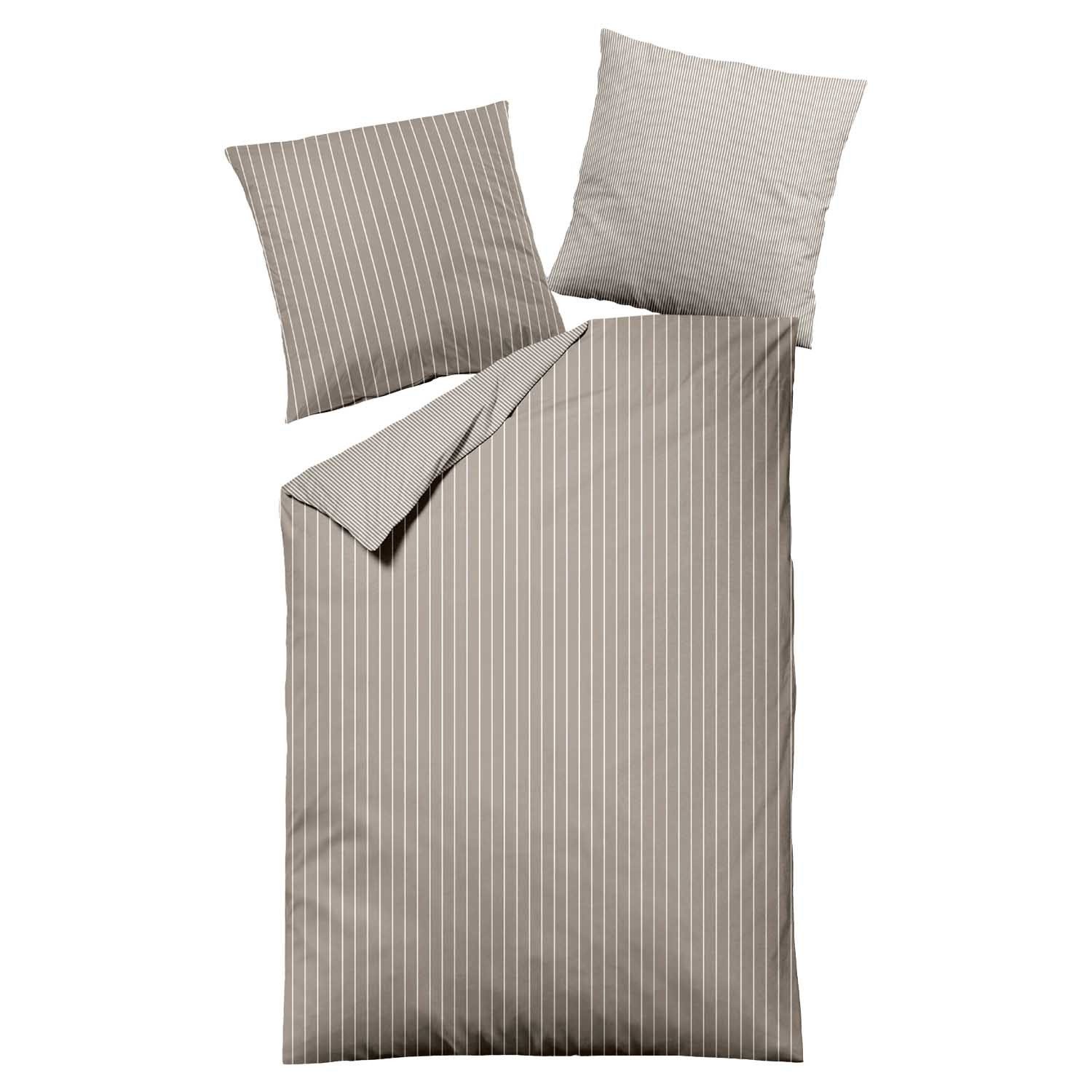 Bettwäsche DENALA, Taupe, Baumwolle, Streifen