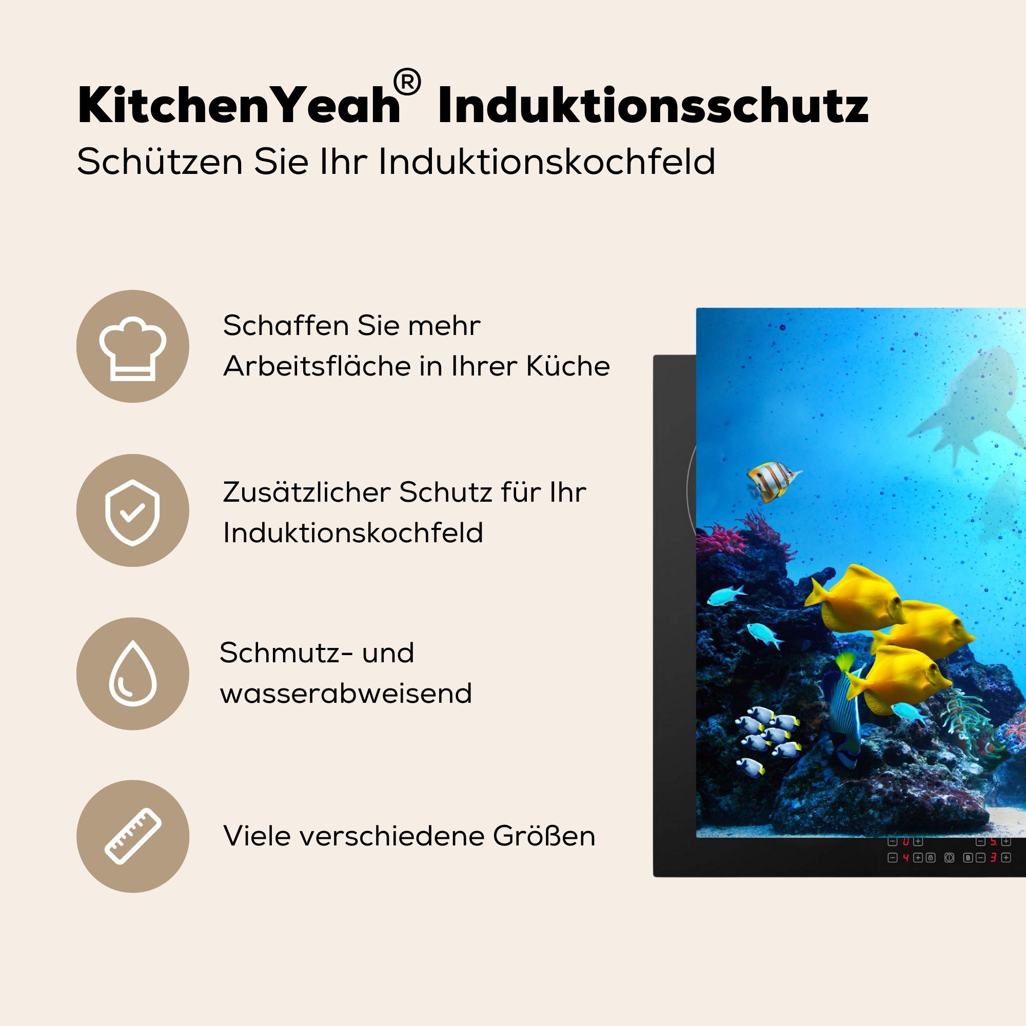 Herdblende-/Abdeckplatte für - cm, Fische Vinyl, Induktionskochfeld Schutz Korallen, tlg), küche, die Ceranfeldabdeckung MuchoWow Meer - 81x52 (1