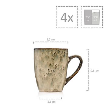 SÄNGER Becher Pompei Kaffeebecher Beige mit schwarzen Akzenten, Steingut, 300 ml, Handmade