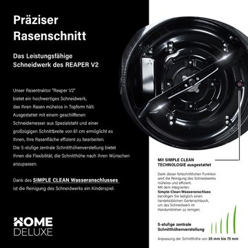 HOME DELUXE Benzinrasenmäher Rasentraktor REAPER - Schwarz, 61 cm Schnittbreite, 150L, einstellbare Schnitthöhen I Aufsitzmäher