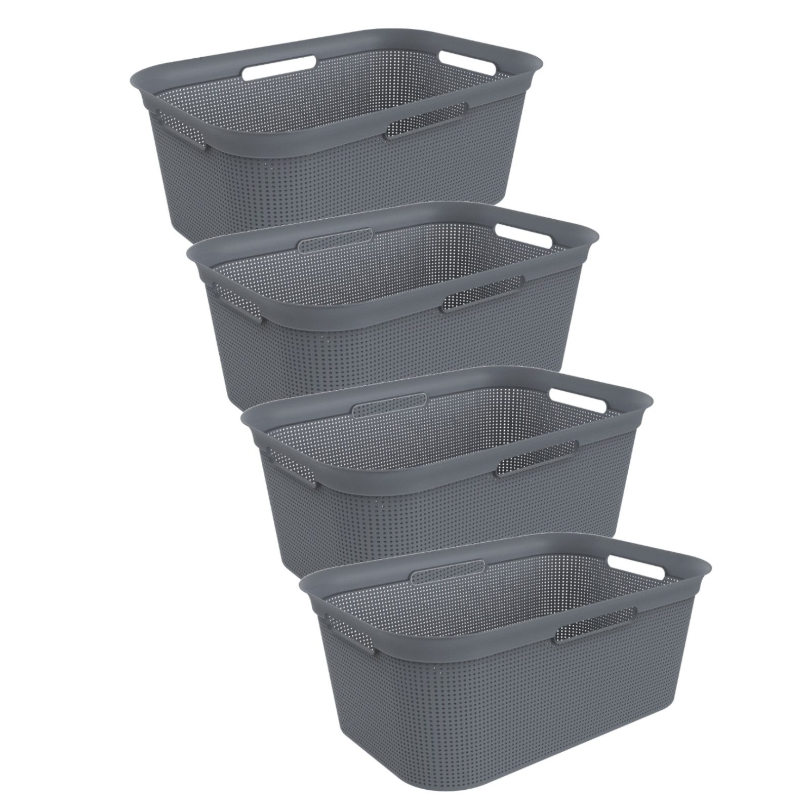 ROTHO Wäschekorb Brisen 4er-Set Wäschebox 40l (Wäschekorbset, 4er-Set), Flexibler Korb mit 4 Griffen – robust, stapelbar & belüftet