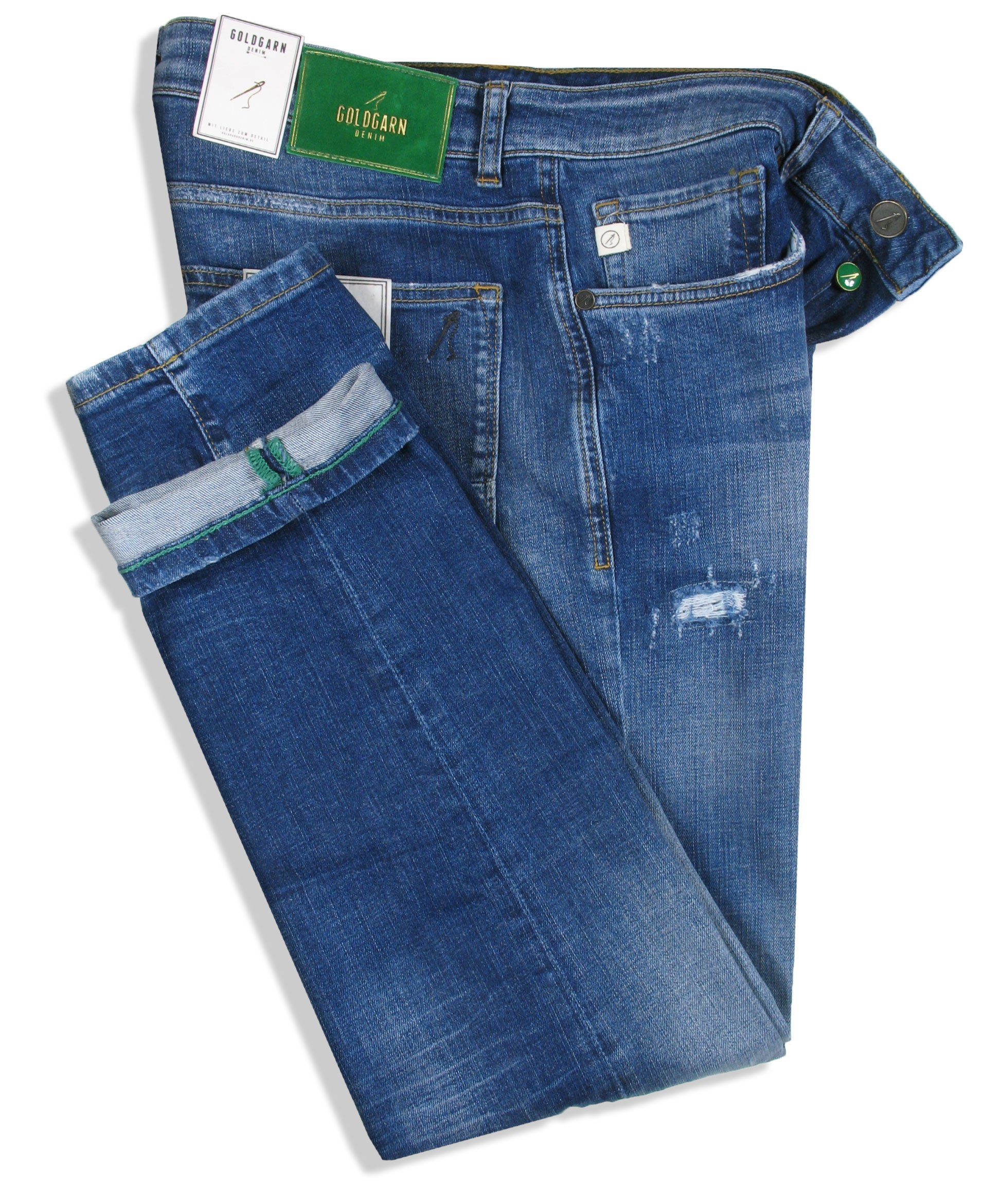 Goldgarn 5-Pocket-Jeans Herren U2 Slim Fit distressed Denim