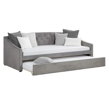 Homestyle4u Polsterbett Schlafsofa Bettfunktion 2 Liegeflächen 90x200 Cordstoff Grau Schlafcou, 2 Liegeflächen mit Lattenrost