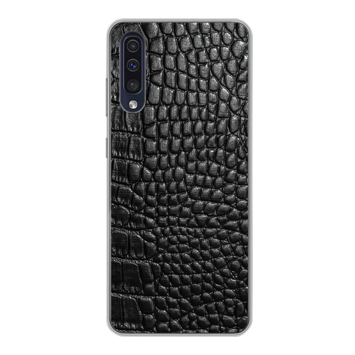MuchoWow Handyhülle für Samsung Galaxy A30s Leder - Strukturiert - Schwarz - Grau, Smartphone-Bumper, Print, Handy Schutzhülle Dünn