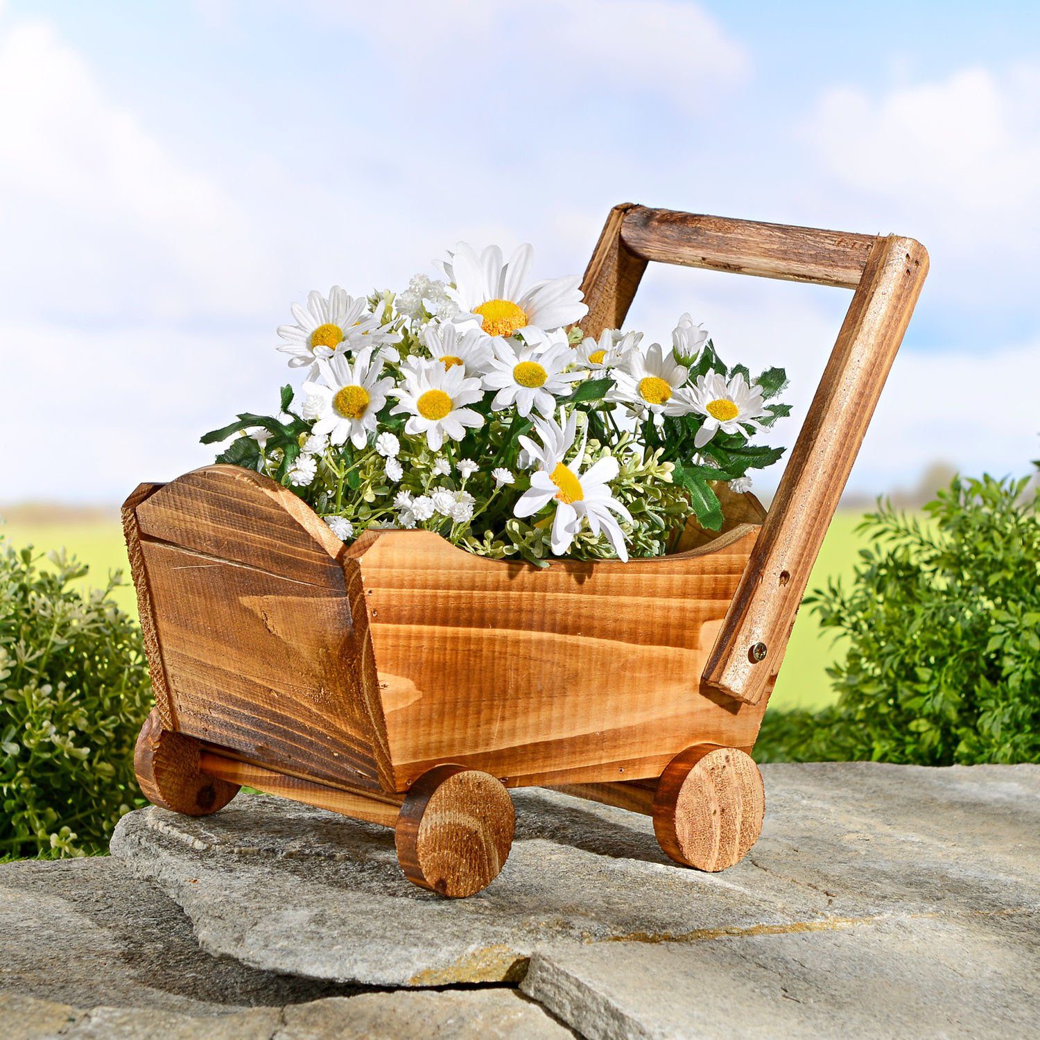 Spetebo Übertopf Holz - x 34 cm - natur Pflanzkarre Blumenwagen 29