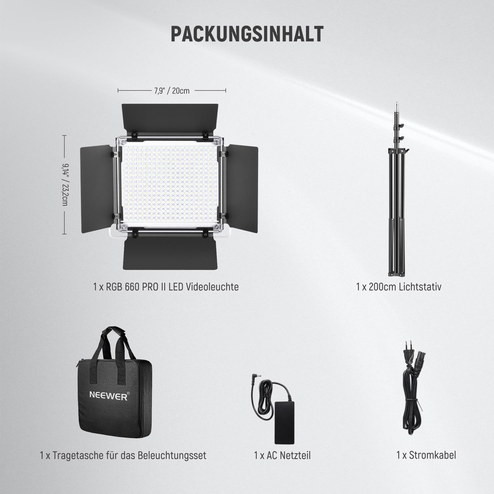 Neewer Videoleuchte RGB660 PRO II Upgraded RGB LED Studio Videolicht mit Stativ Stander, 50W, App Steuerung, dimmbares Panel Key Light für Streaming Fotografie