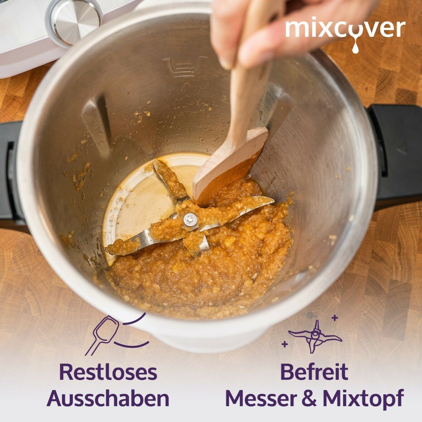 Mixcover Küchenmaschinen-Adapter mixcover Nachhaltiger Holzspatel Zubehör Monsieur Cuisine Connect & Smart