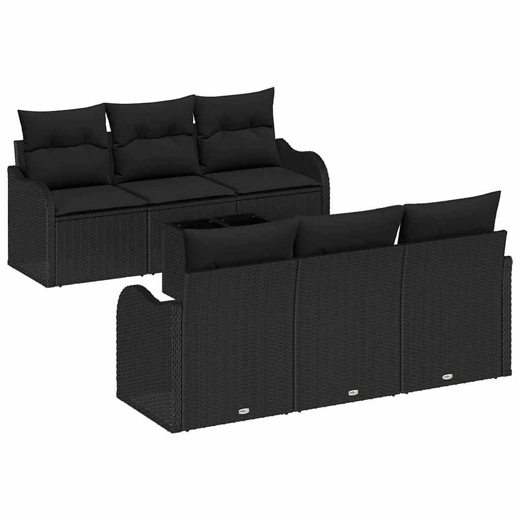 vidaXL Loungesofa Gartensofa-set Schwarz 55 x 55 x 37 cm Poly-Rattan, 7 Teile