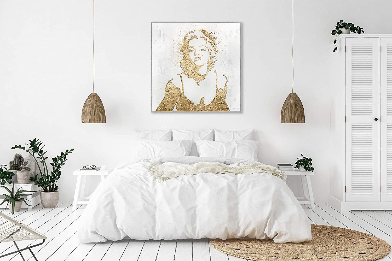 Gold Abstrakt Rahmen auf mit Monroe, YS-Art Leinwand Handgemalt Monroe Menschen, Gemälde Marilyn Bild