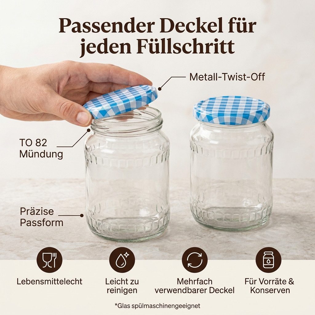gouveo Einmachglas Vorratsgläser 720 ml Klassik mit Schraub-Deckel - Große Einmachgläser, (24-tlg., schwarz BlueSeal), auslaufsicher – Bild 4 von 5