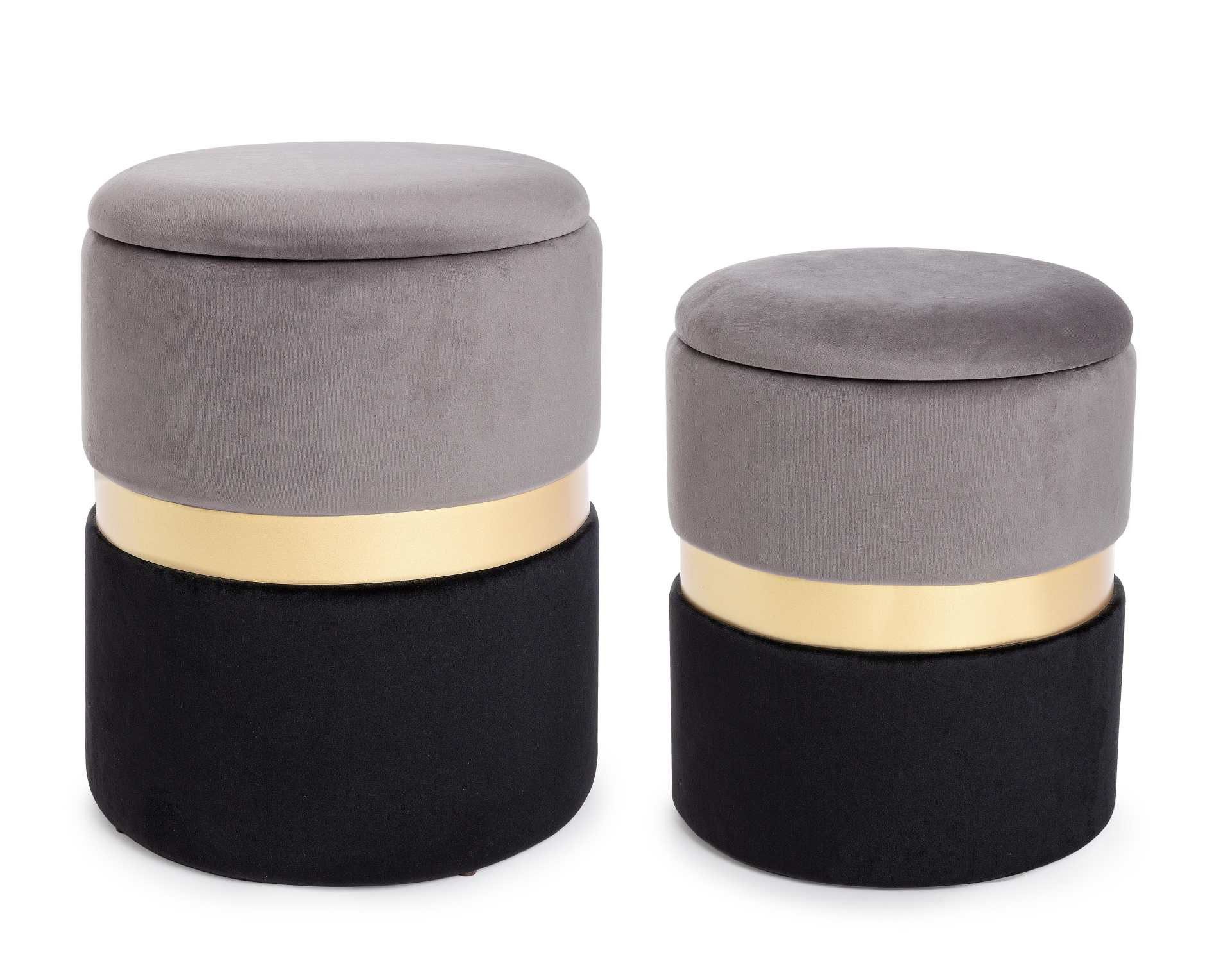 Bizzotto Pouf Polina 2er-Set zweifarbig, Grau/Schwarz