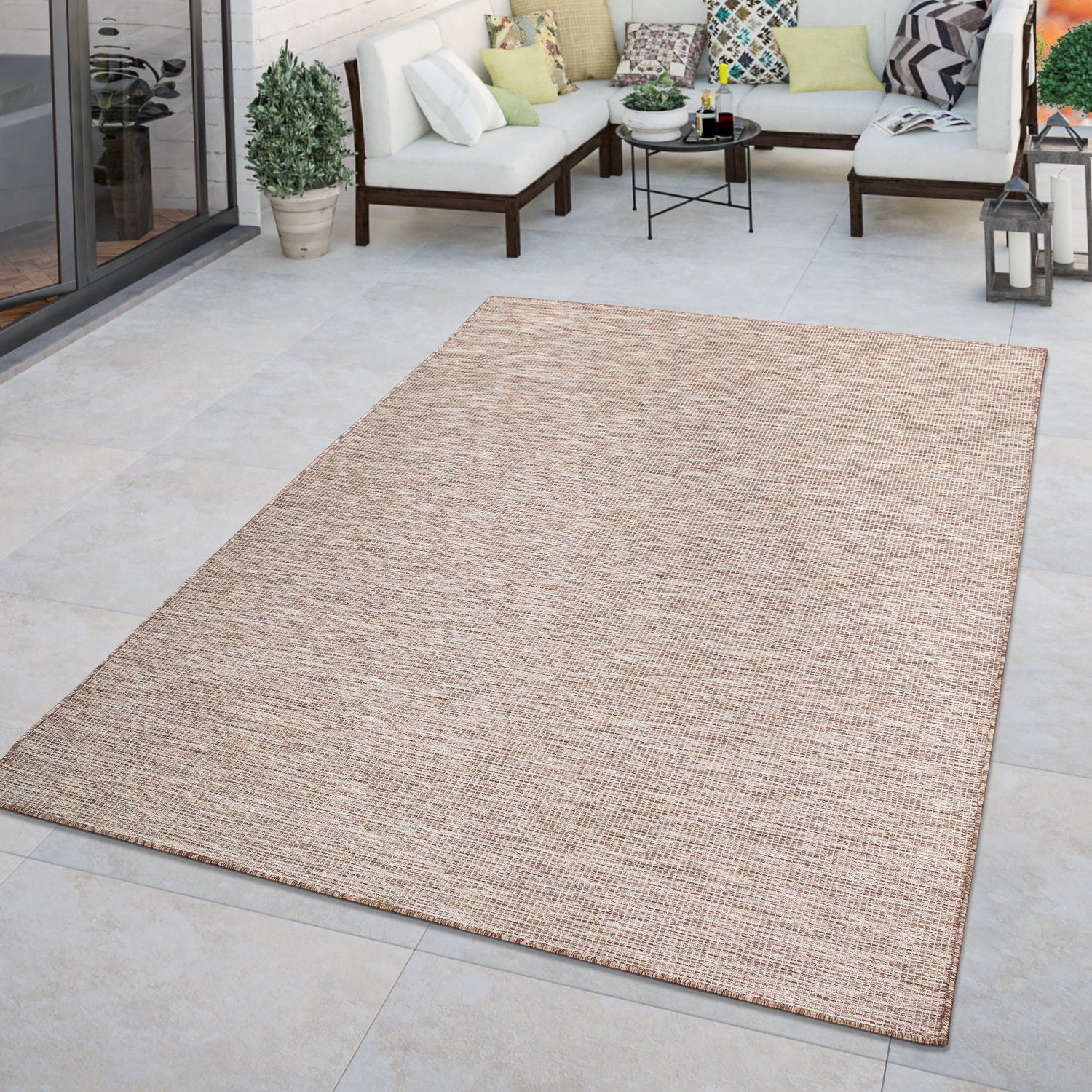 Outdoorteppich Teppich Outdoor Balkon Terrasse Grau Rosa, TT Home, rechteckig, Höhe: 4 mm Beige