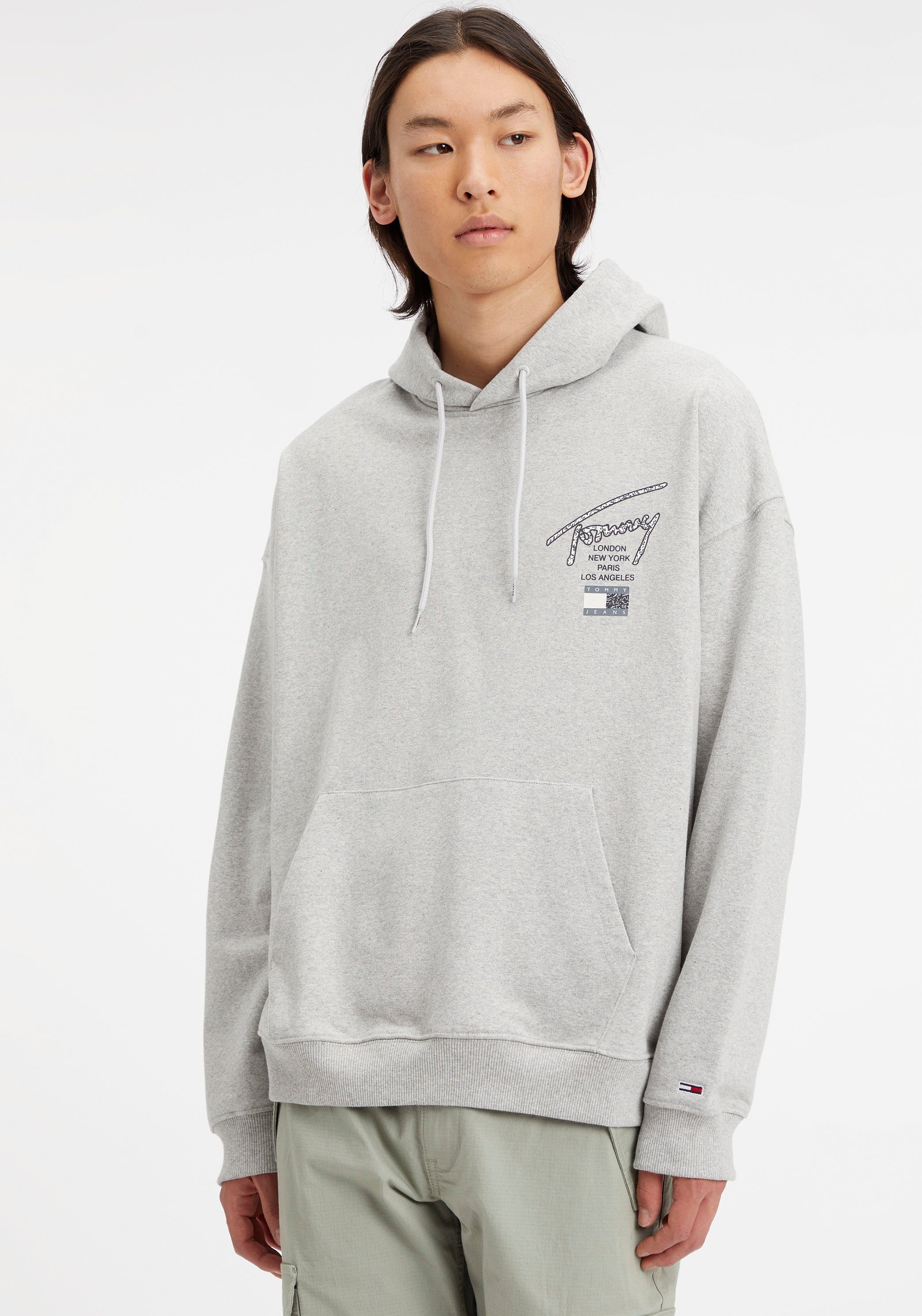 Tommy Jeans Kapuzensweatshirt TJM OVZ AOP BACK HOODIE mit Logodruck auf dem Rücken Silver Grey