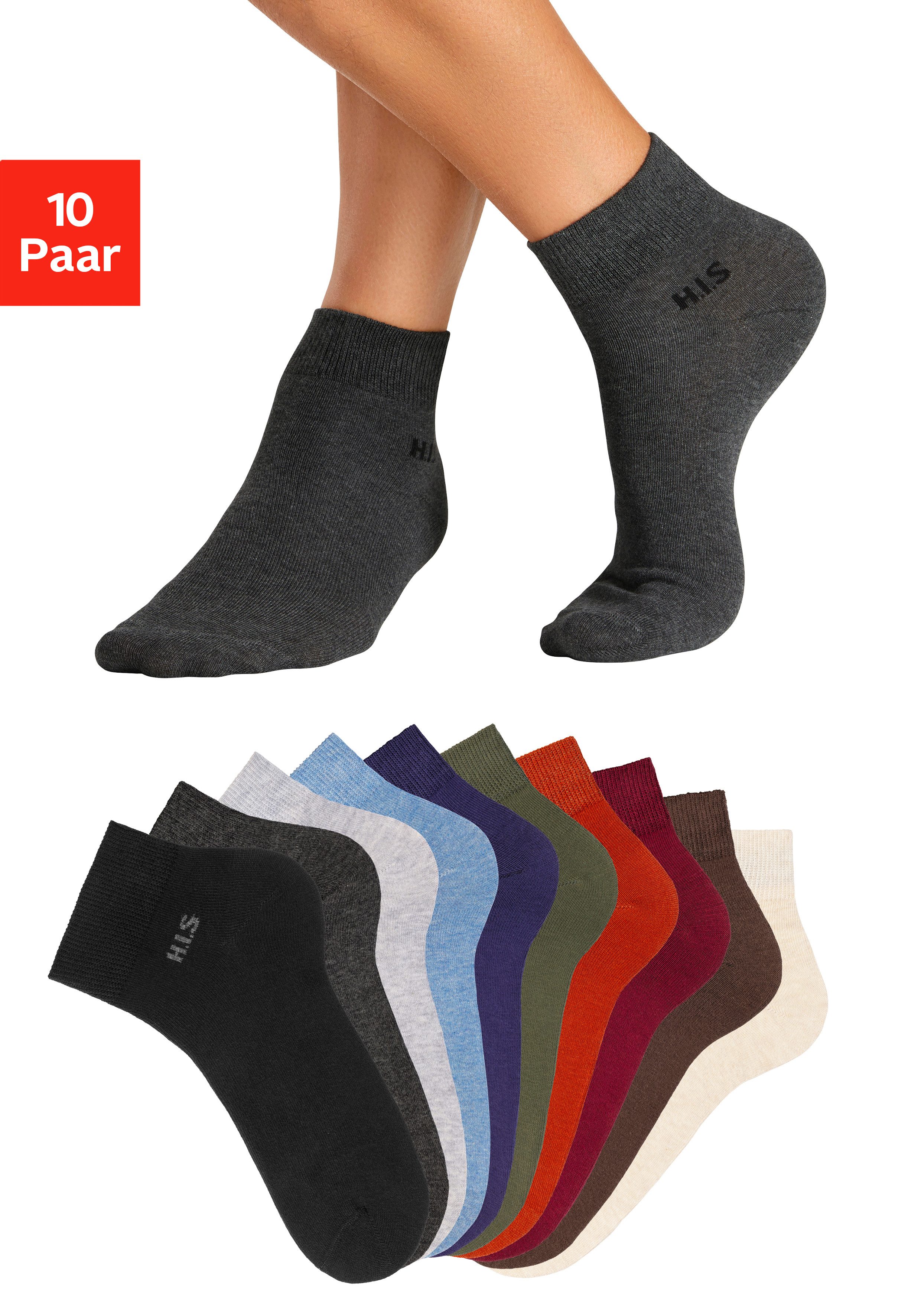 H.I.S Kurzsocken (Packung, 10-Paar) mit farbigem Innenbund