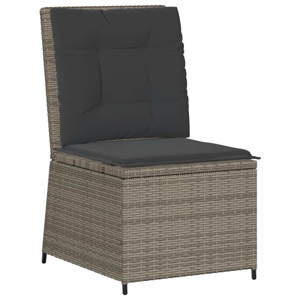 vidaXL Loungesofa Gartensessel mit Liegefunktion und Kissen Grau Poly Rattan, 1 Teile