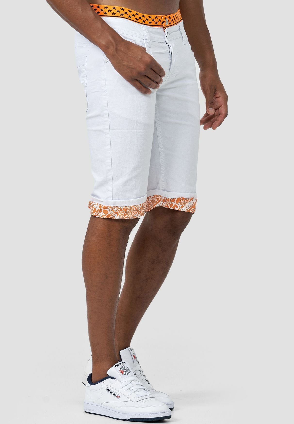 Jeansshorts Pants Bermuda 3306 in Capri Jaylvis (1-tlg) Hose Shorts Stretch Kurze 3/4 Weiß-Orange Jeans
