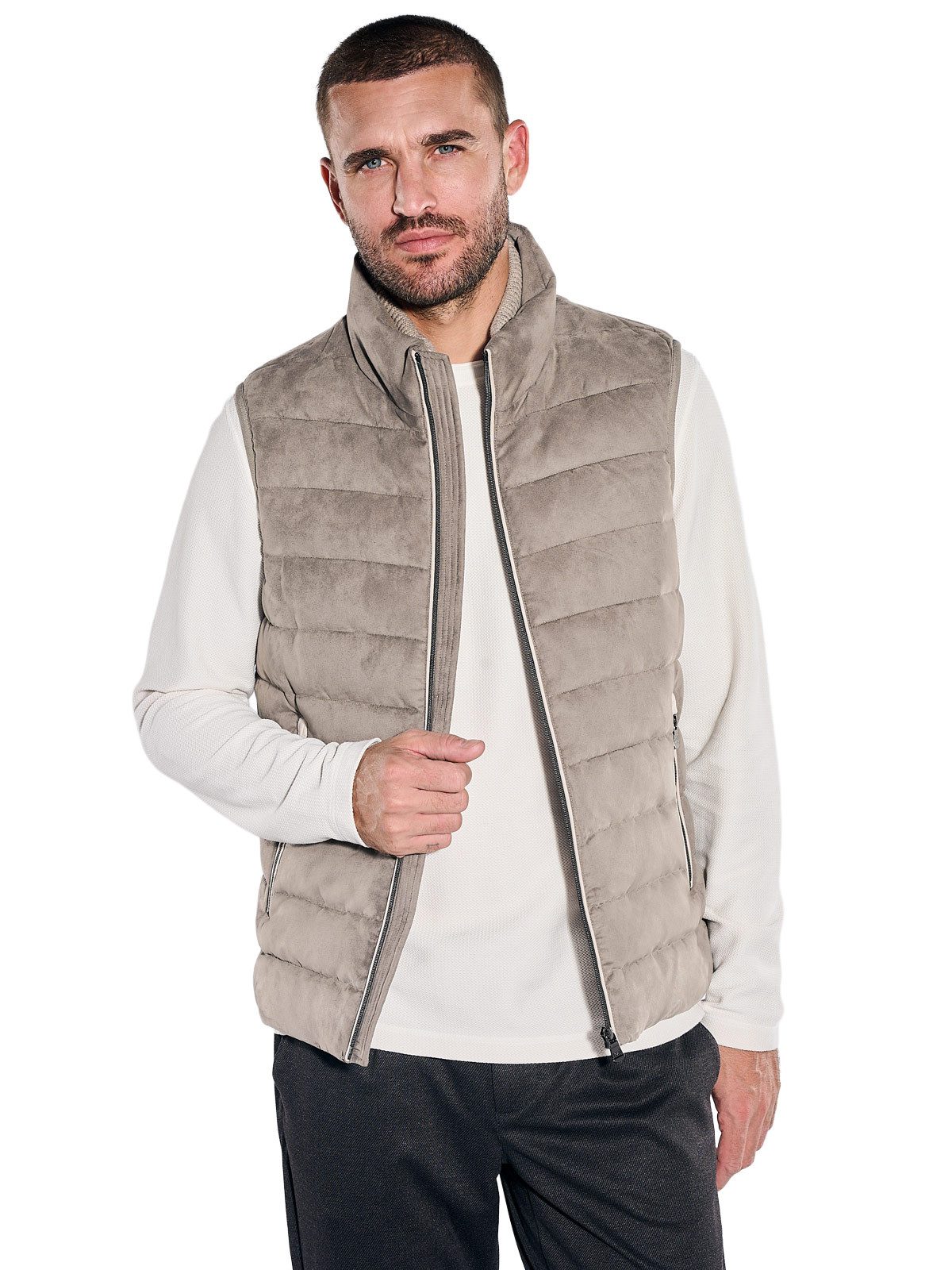 emilio adani Kurzweste Herren Steppweste in Velours-Optik, Beige