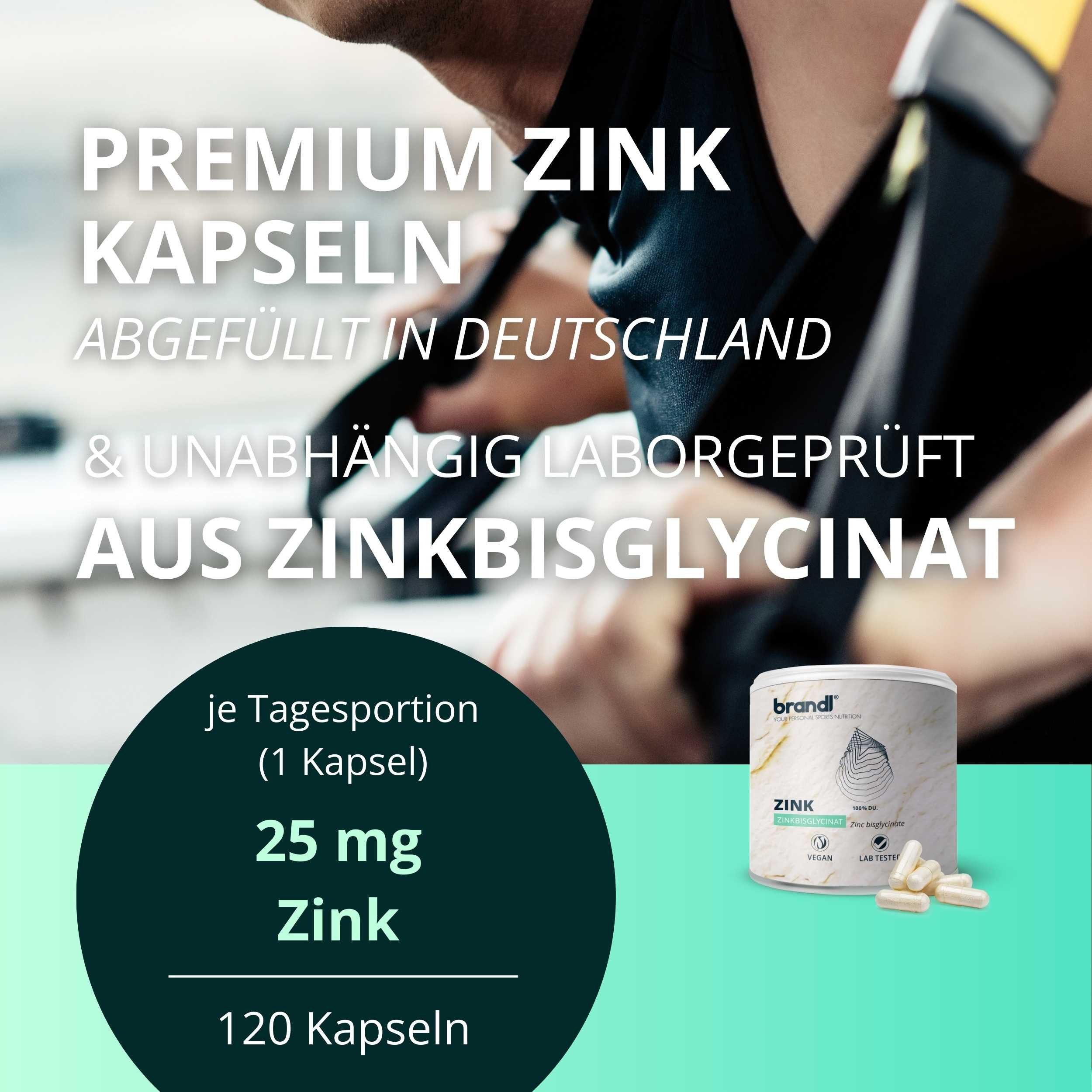 Brandl Nutrition Zink Kapseln hochdosiert 25mg - Tabletten mit hoher Bioverfügbarkeit Kapseln, Premium Bisglycinat - abgefüllt in Deutschland, laborgeprüft