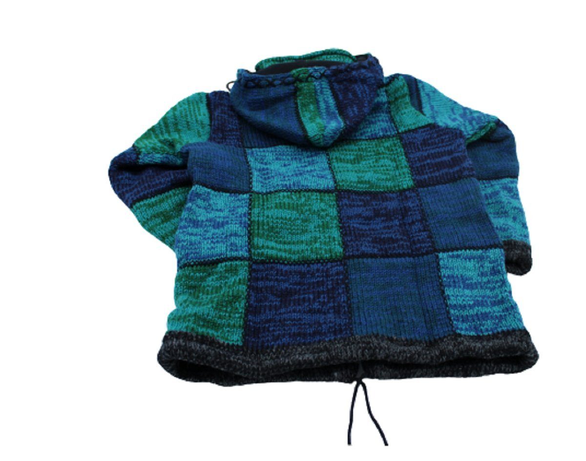 (1 1 Stück) Strickjacke 806 Schafwollstrickjacke Mein Stück, 1-tlg., Style blaue Quadrate