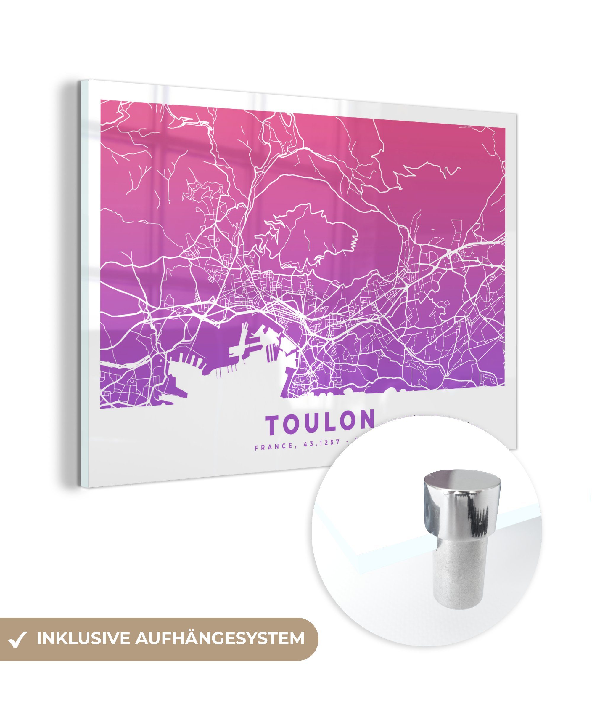 MuchoWow Acrylglasbild Frankreich Stadtplan, Toulon (1 Acrylglasbilder - Wohnzimmer & - Schlafzimmer St)