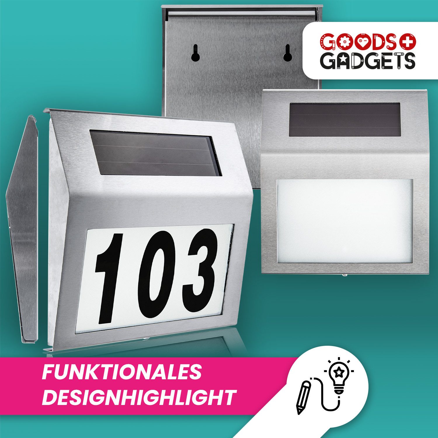 Goods+Gadgets Hausnummer Design Solar Hausnummer, (Hausnummernleuchte, Haus günstig online kaufen