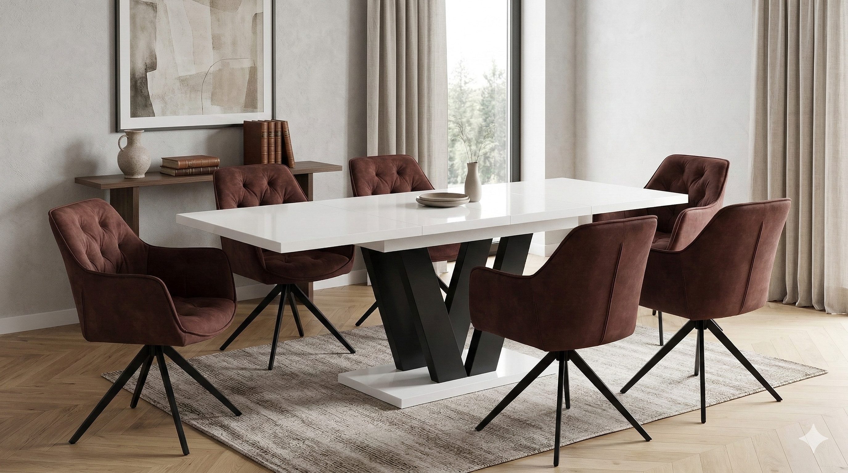 Endo-Moebel Essgruppe Essgruppe Esstisch ausziehbar 130/210cm mit 6 Stühlen Set Samt Bezug, (7-tlg)