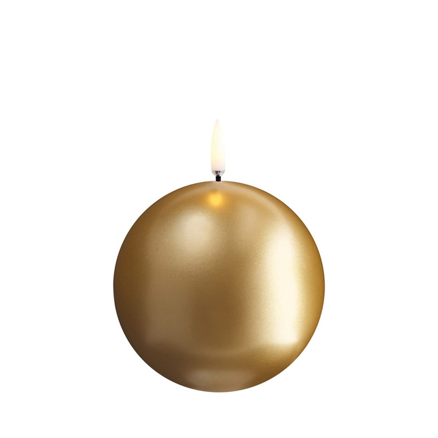 UYUNI Lighting LED-Kerze Kugelkerze Uyuni runde Echtwachskerze matt gold 10cm Timer bis 400Std, LED Classic, warmweiß (2100K bis 3000K)