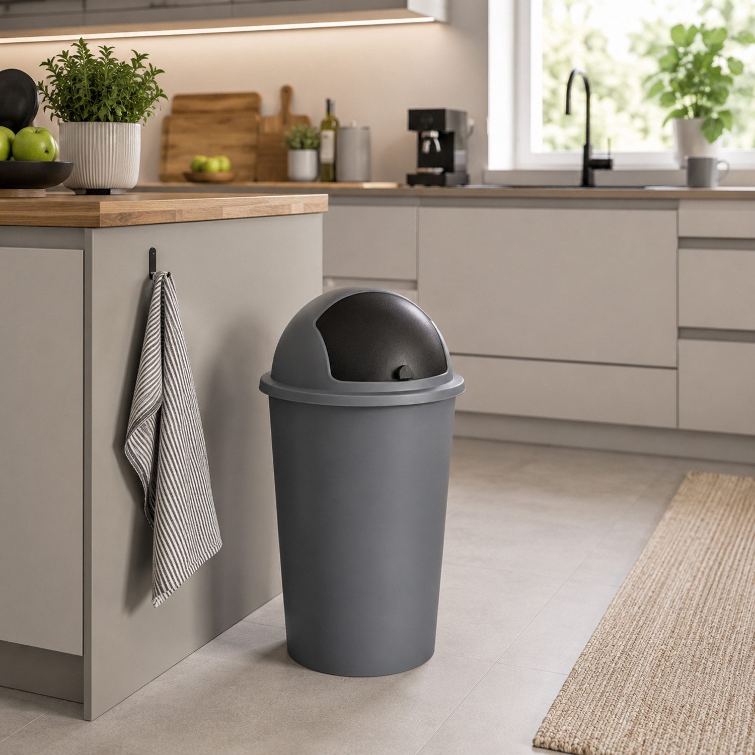 Mojawo Aschenbecher Abfalleimer Schwingdeckeleimer Mülleimer 50 Liter Grau