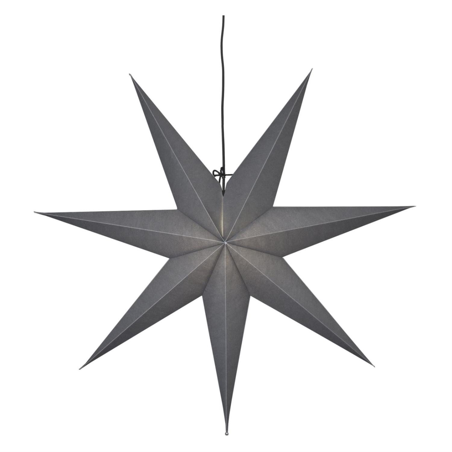 STAR TRADING LED Stern Papierstern Leuchtstern Faltstern 7-zackig hängend 70cm mit Kabel grau