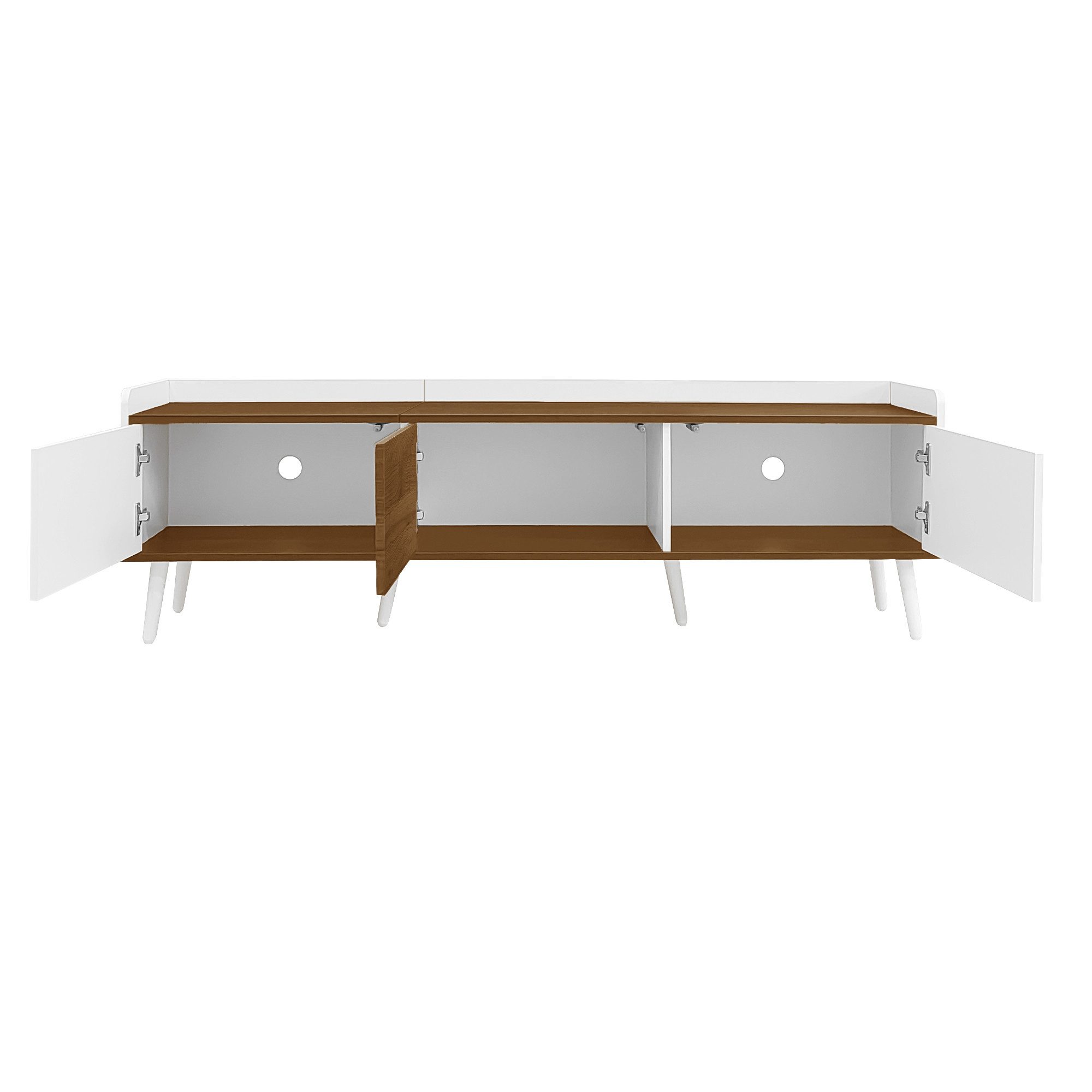 Yorbay TV-Schrank dreitüriger Unterschrank Natur Holzfinish, für Fernsehen bis 70 Zoll Klassik TV Ständer mit 6 Füße, Großer Strauruam, 160x39x50cm