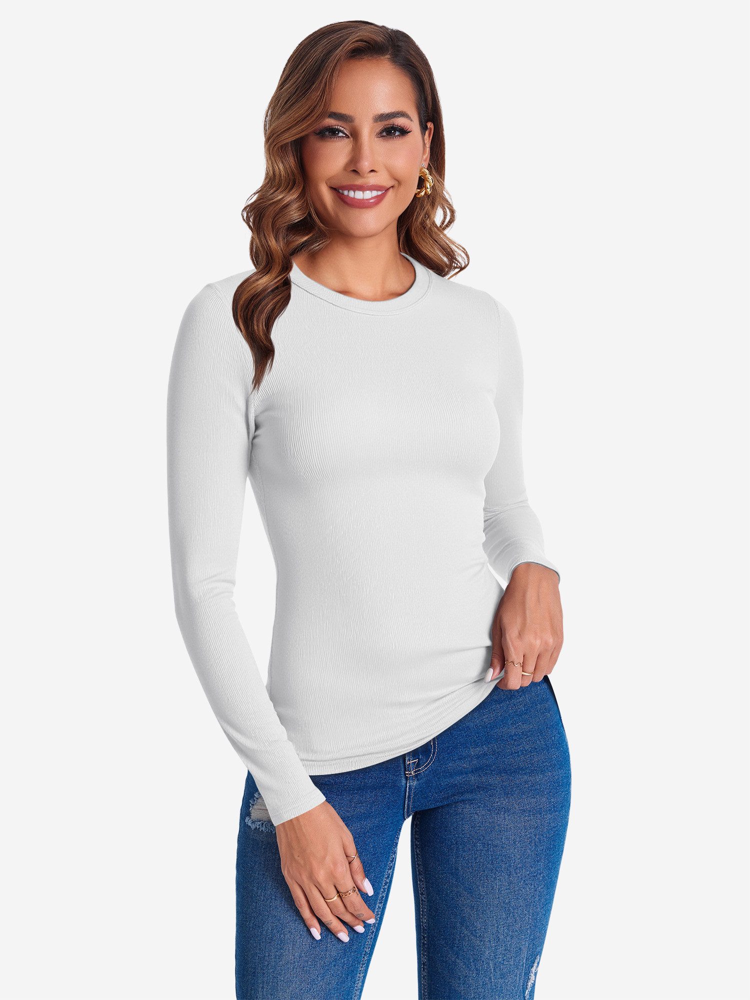 Imily Bela T-Shirt Damen Langärmliges Top mit aus Rippstrick (Packung, 1-tl günstig online kaufen