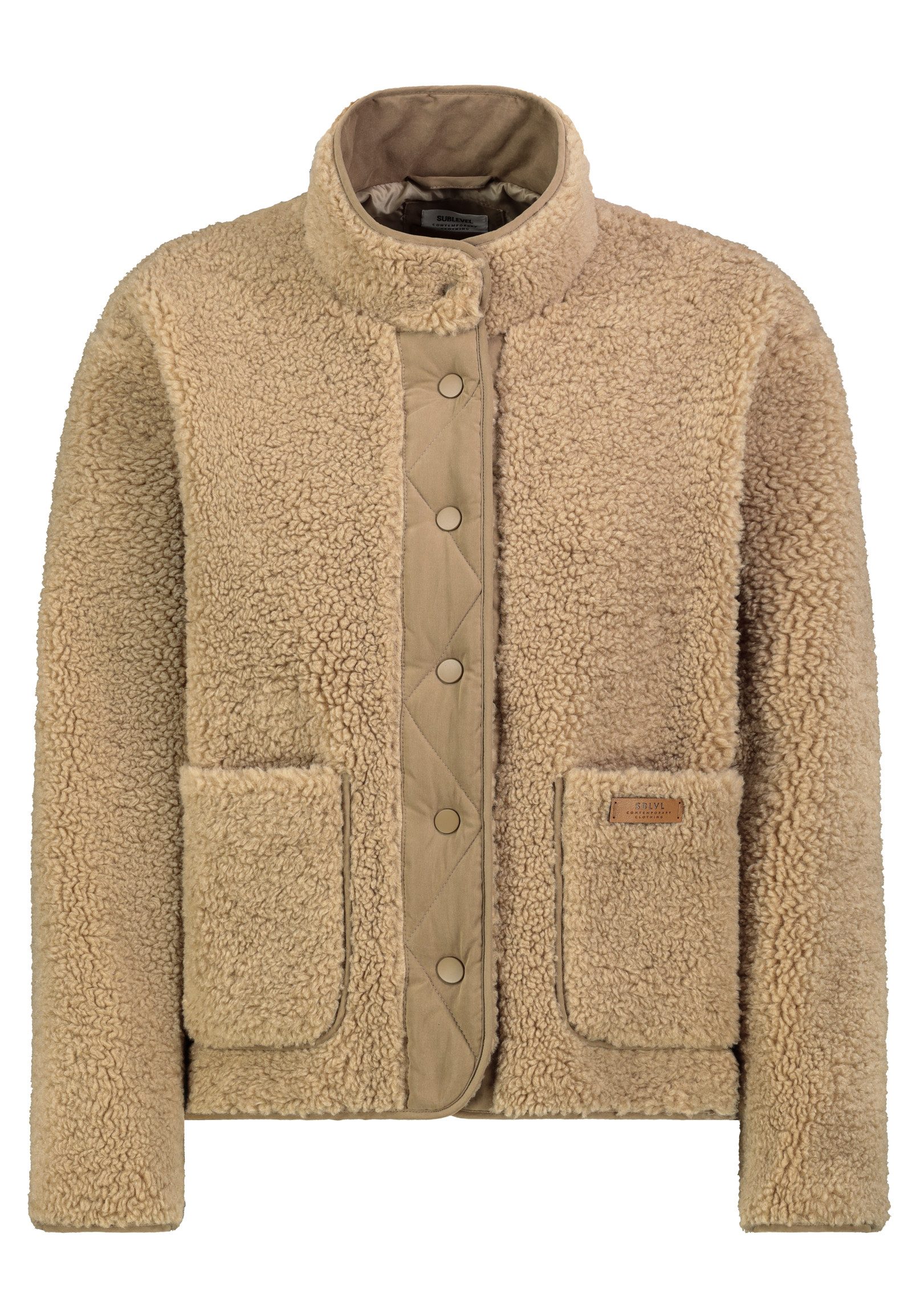 SUBLEVEL Fleecejacke Damen Teddy Fleecejacke Teddy Optik, Stehkragen, aufgesetzte Taschen