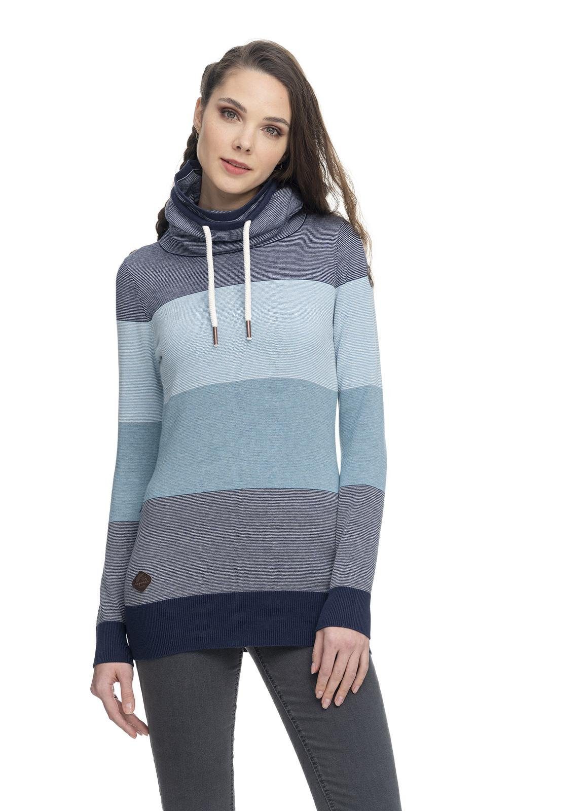 Ragwear Sweater Babett Stripes stylisches Damen Streifenmuster mit Langarm-Sweatshirt blau