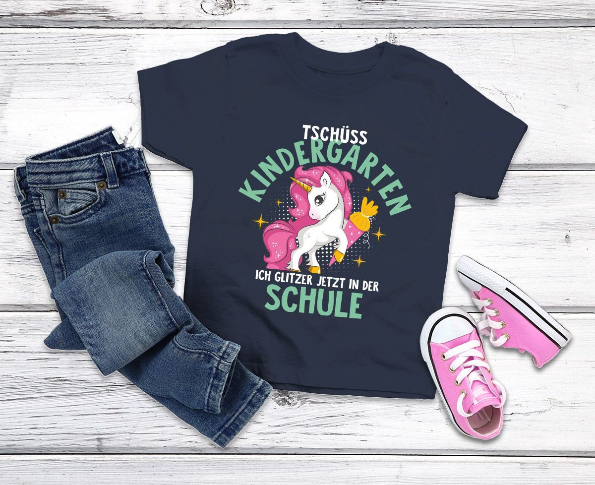 MoonWorks Print-Shirt Kinder T-Shirt Mädchen Schulkind Tschüss Kindergarten ich glitzer